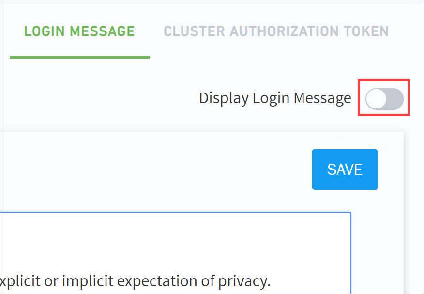 Display Login Message tab switched off.