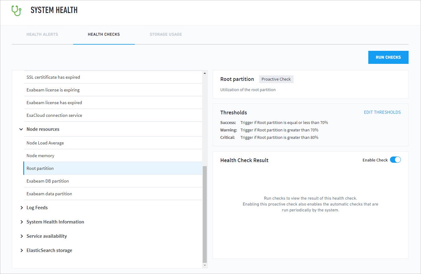 System Health - Advanced Analytics Health Checks page