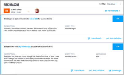 The Risk Reasons section of an asset's profile, with the events expanded.