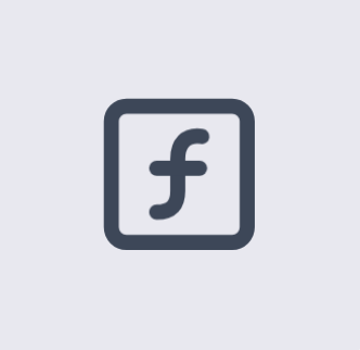 A lower case F in a rounded square against a grey background.