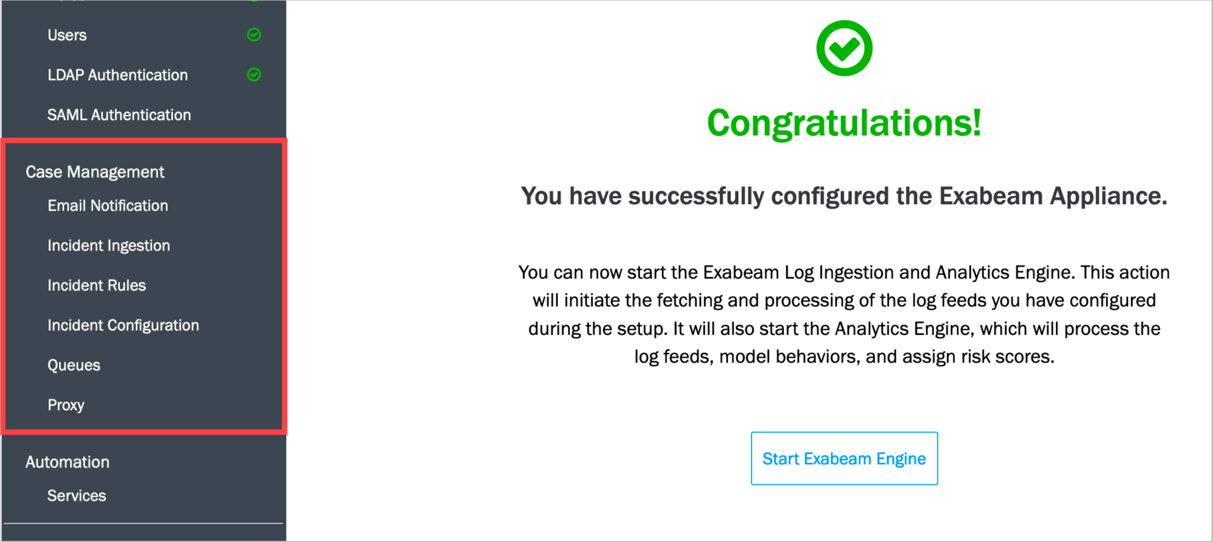 Analytics settings with Case Management settings highlighted.