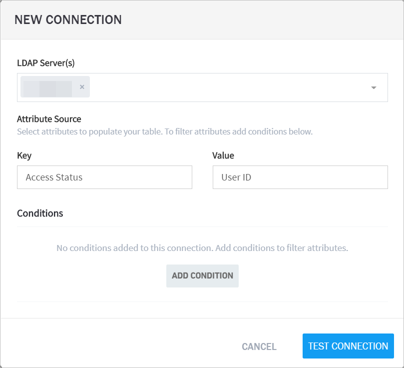 New Connection in Context table management to add new LDAP connection.