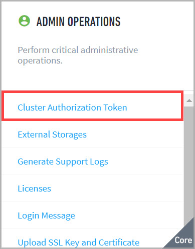 admin operations cluster authentication token selection