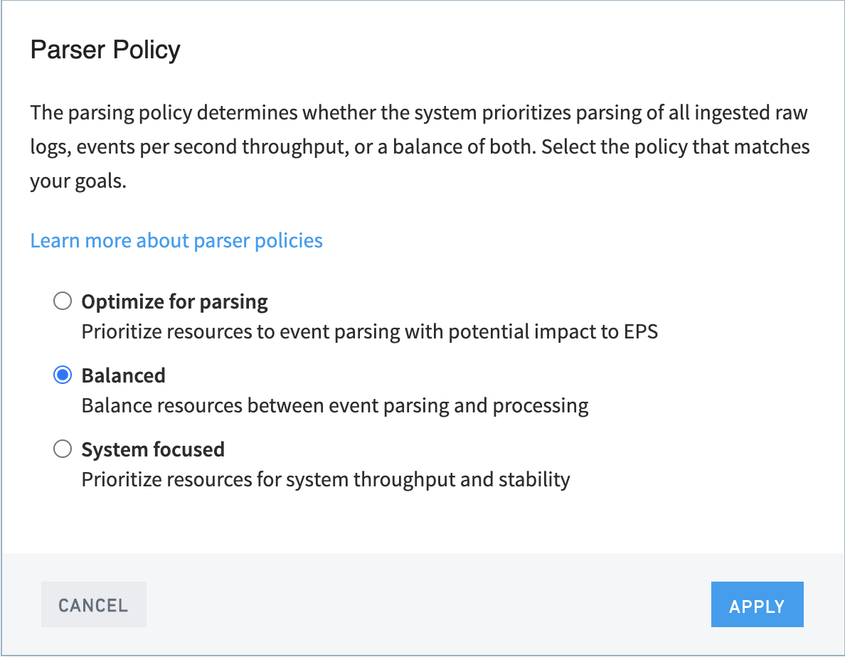 parser policy selection