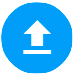 A blue circle with a white line and arrow in the center.