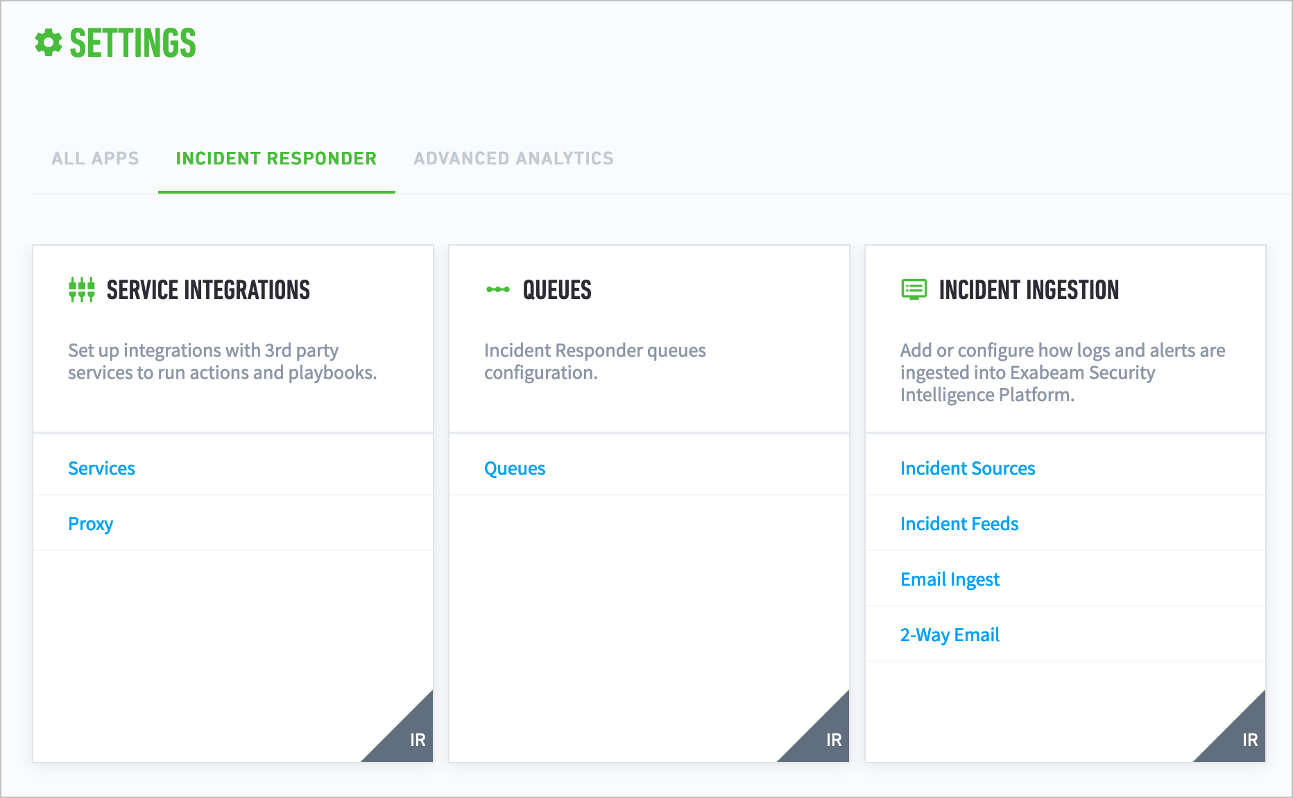 Incident Responder tab in Core settings.