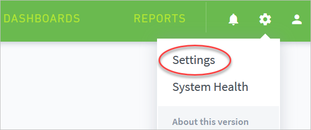 Settings on the Dashboard menu.