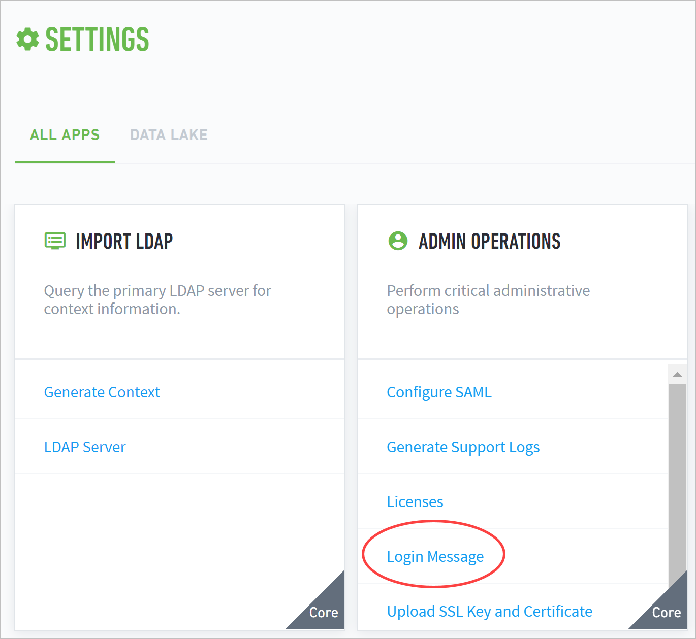 Login Message in Admin Operations to set the custom login message.