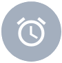 A grey circle with a white alarm clock in the center.