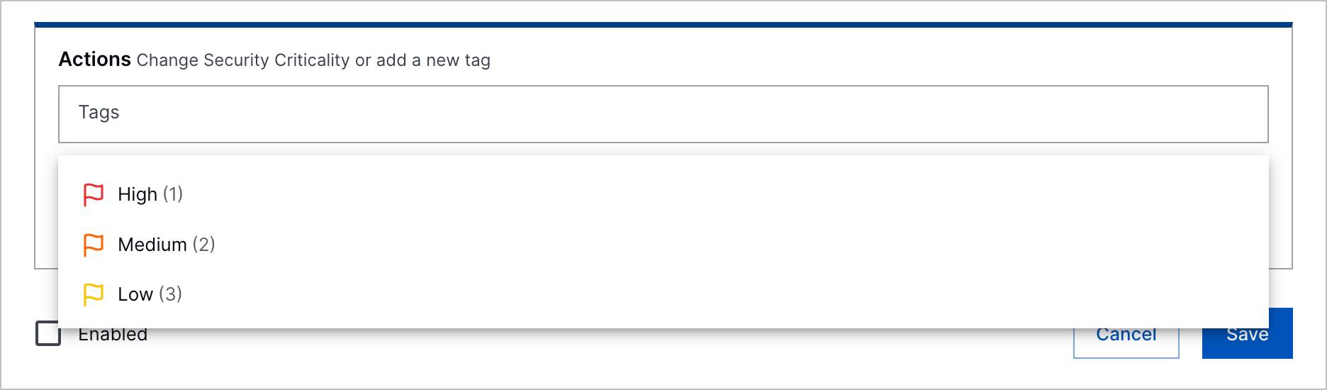 The security criticality values for Attack Surface Insights rule actions.