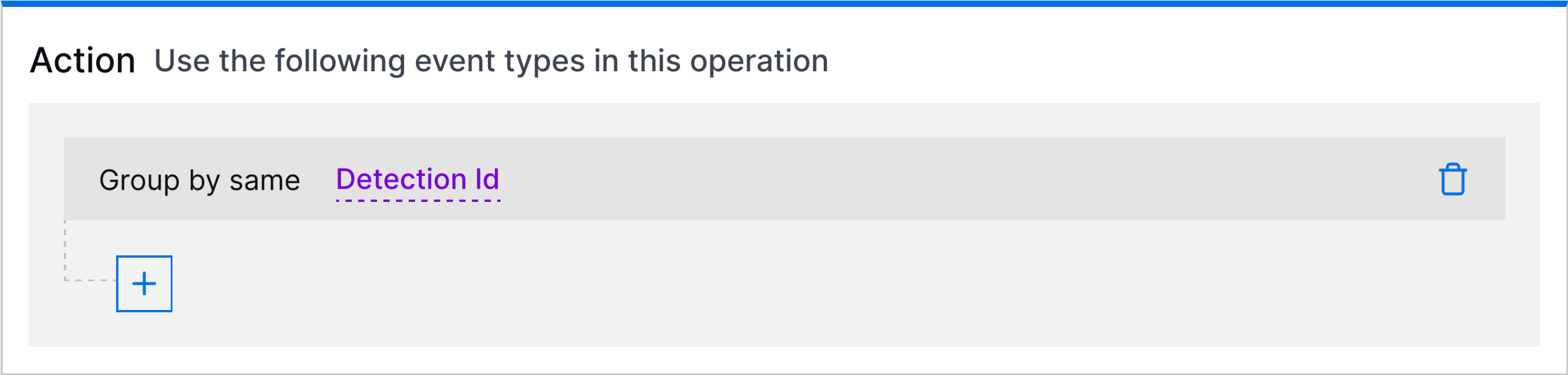The action of a detection grouping rule showing grouping by detection ID.