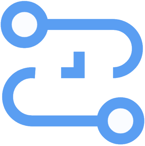 Two circles connected by two curved lines with a right angle in the center.
