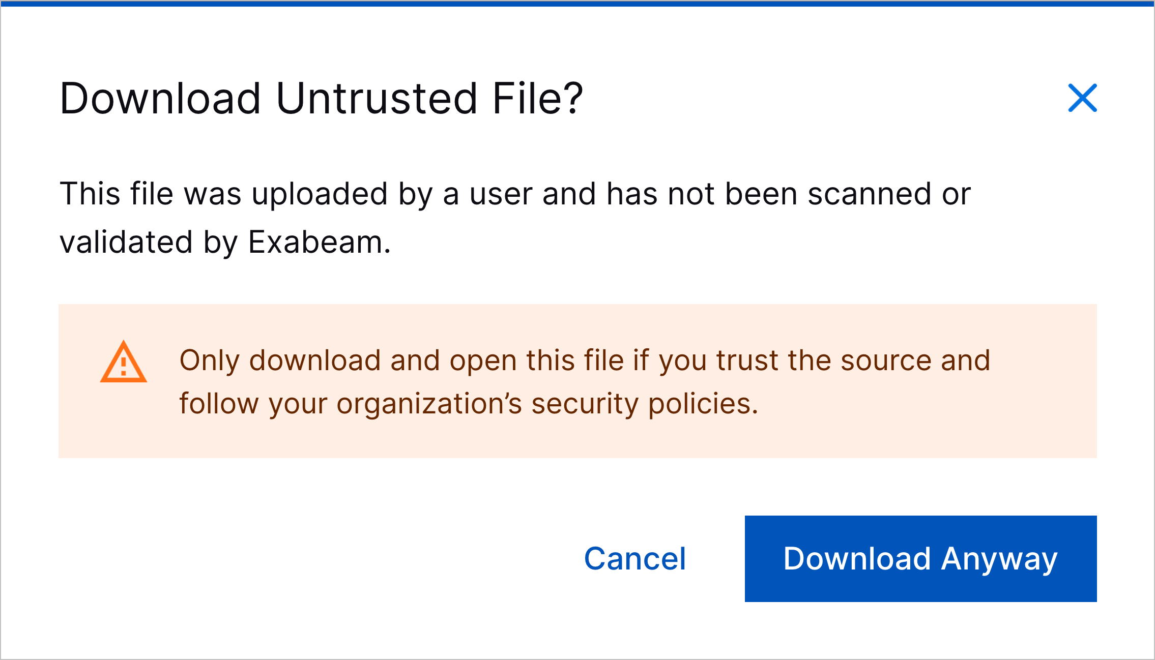The warning you receive before you download a case attachment.