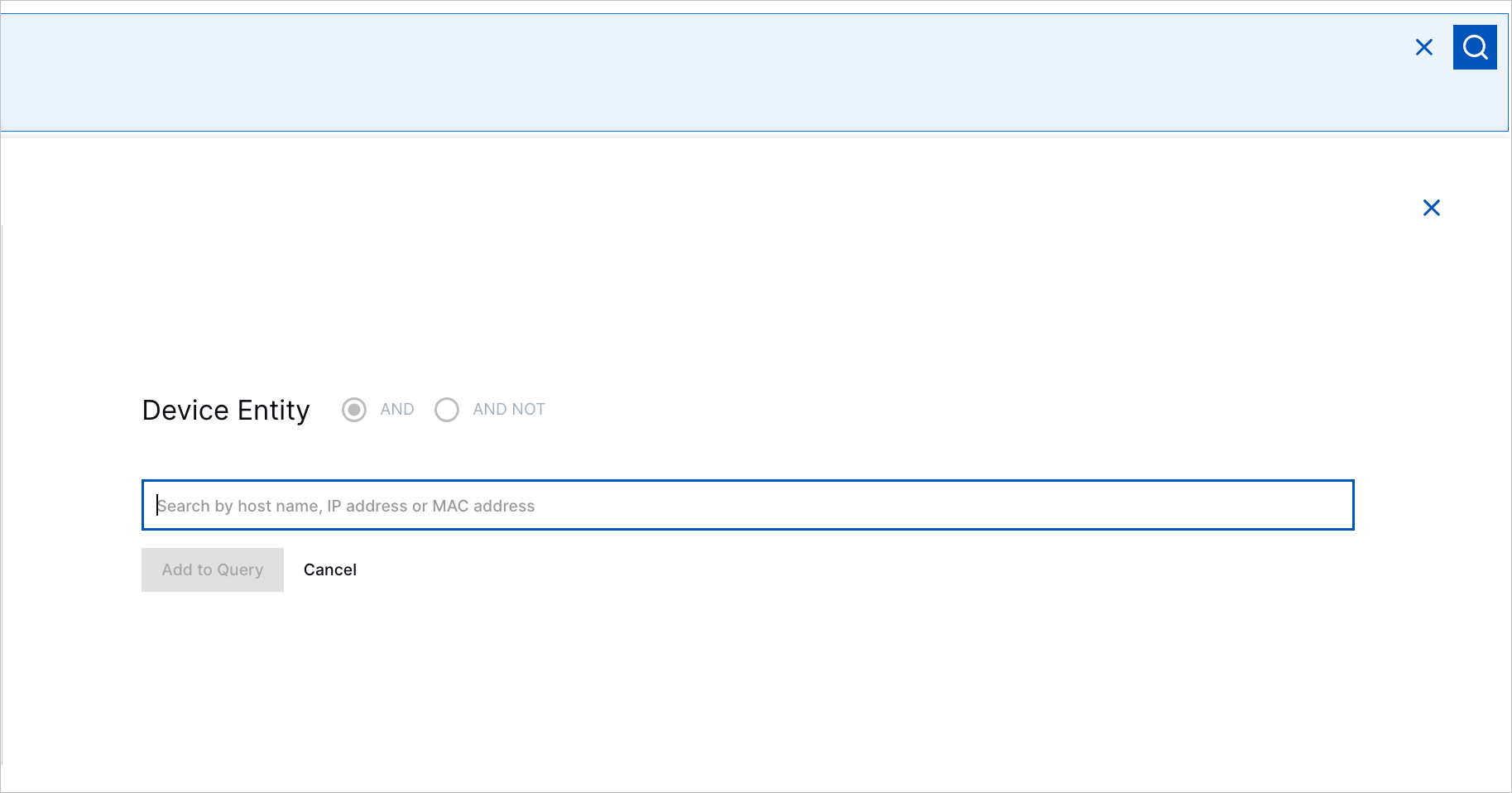 Entering a query for Device Entity in Threat Center basic search.
