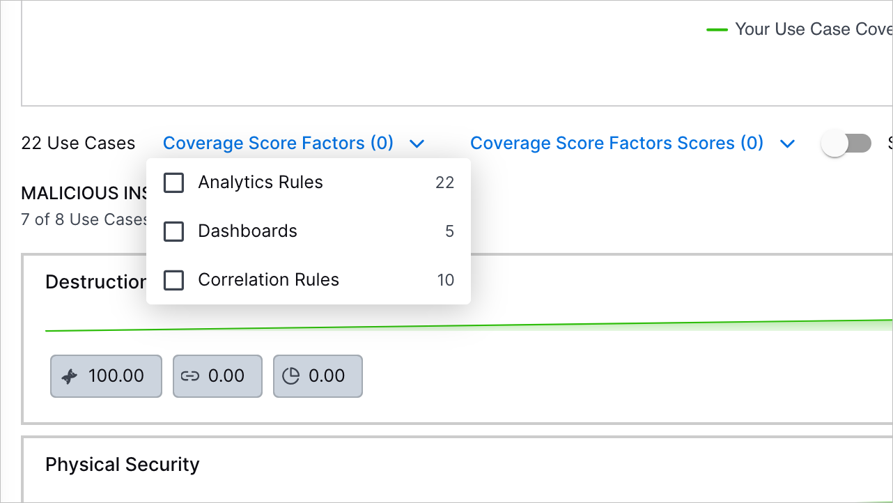 The Coverage Score Factors filter in the Use Case Coverage tab.