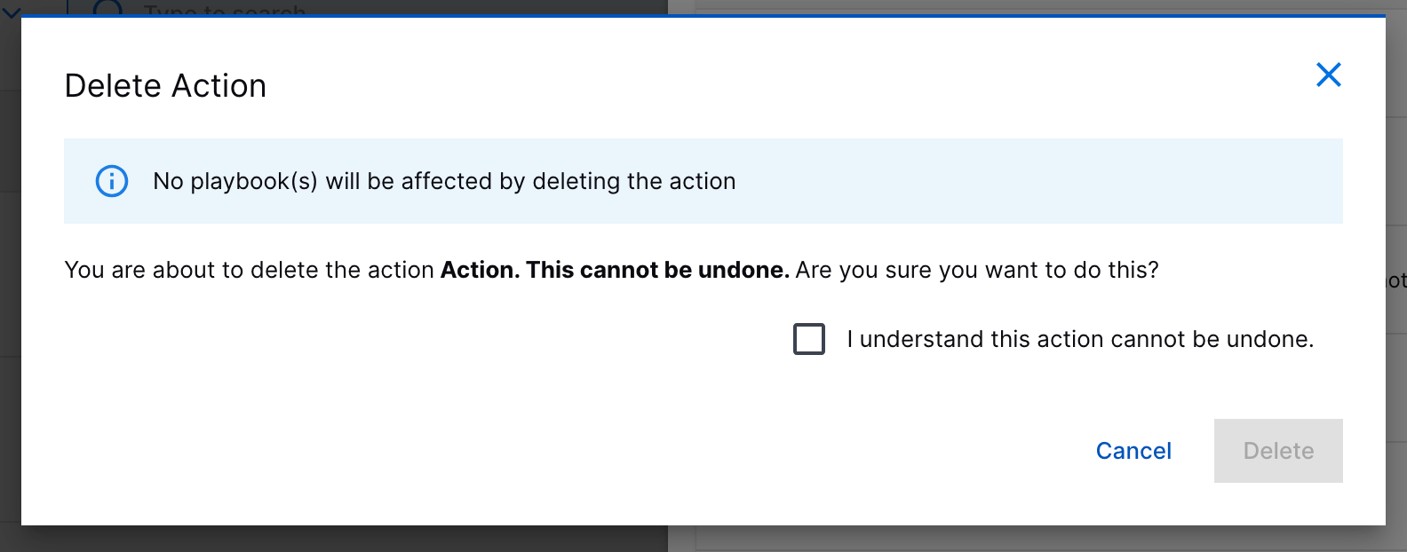 The Delete Action dialog.