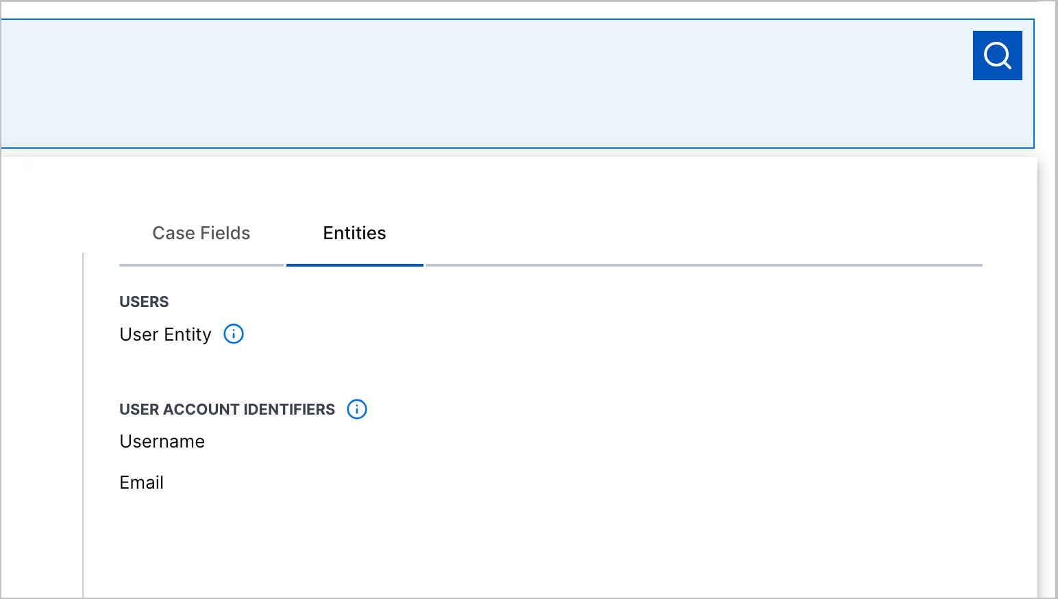 The Entities tab when you build a search in Threat Center.
