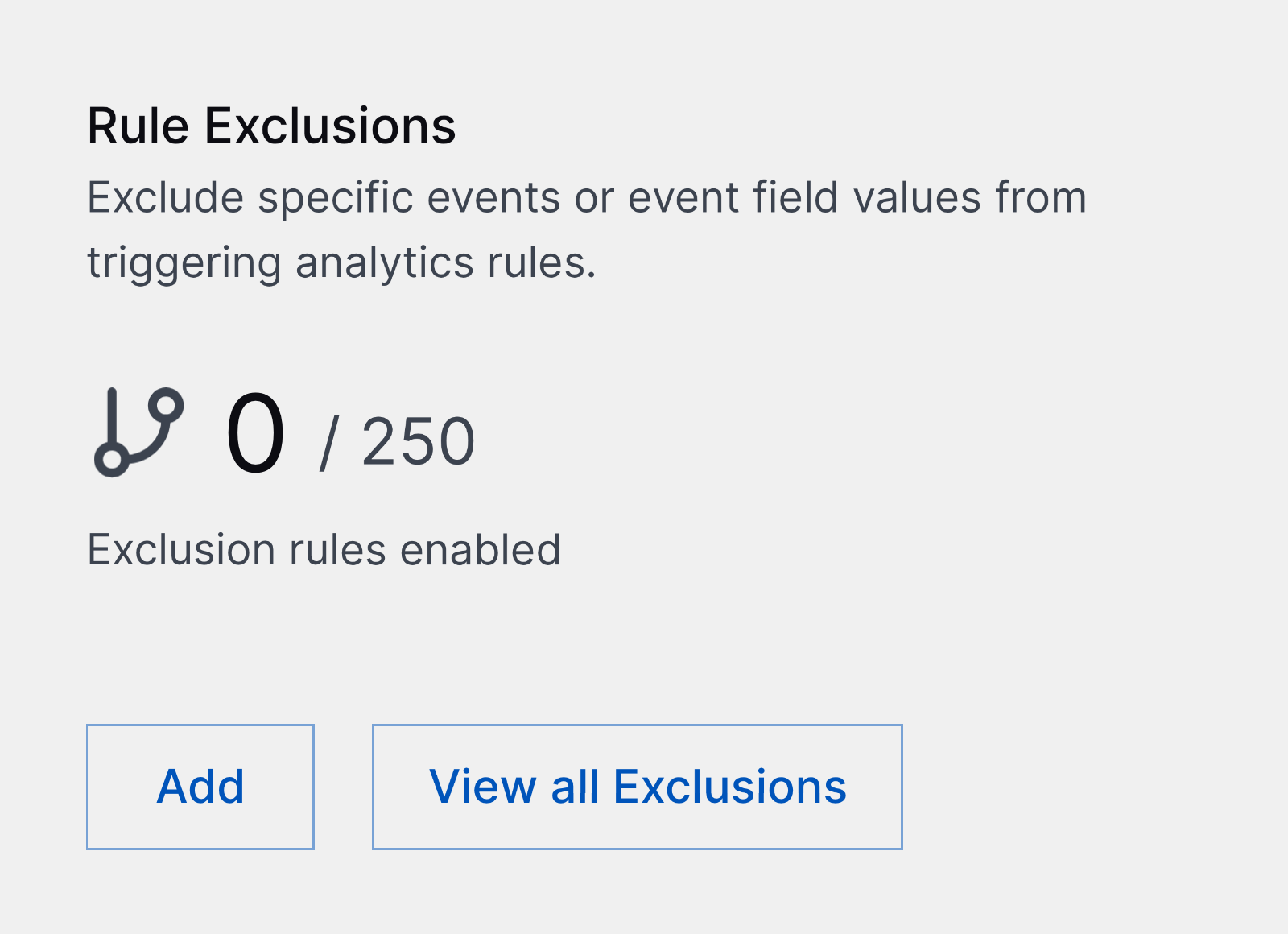 The Rule Exclusions card on the Analytics Rules tab.