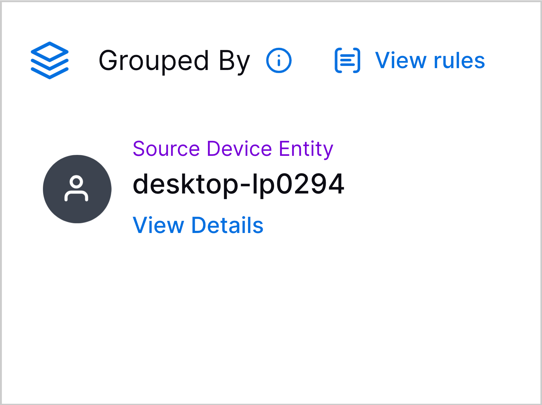The Grouped By section of the Overview tab showing source device entity desktop-lp0294.