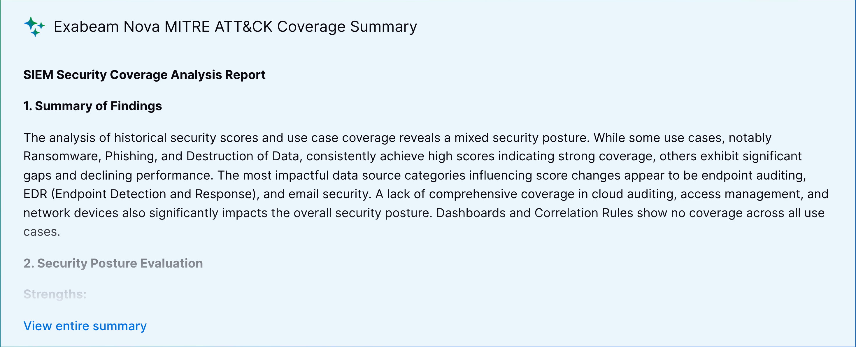 The ​​Exabeam Nova MITRE ATT&CK Coverage Summary​​.