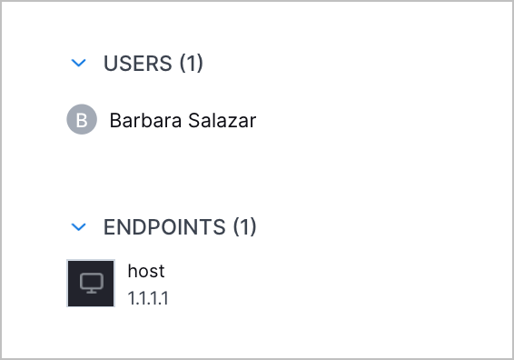 A summary of users and endpoints for a given alert.