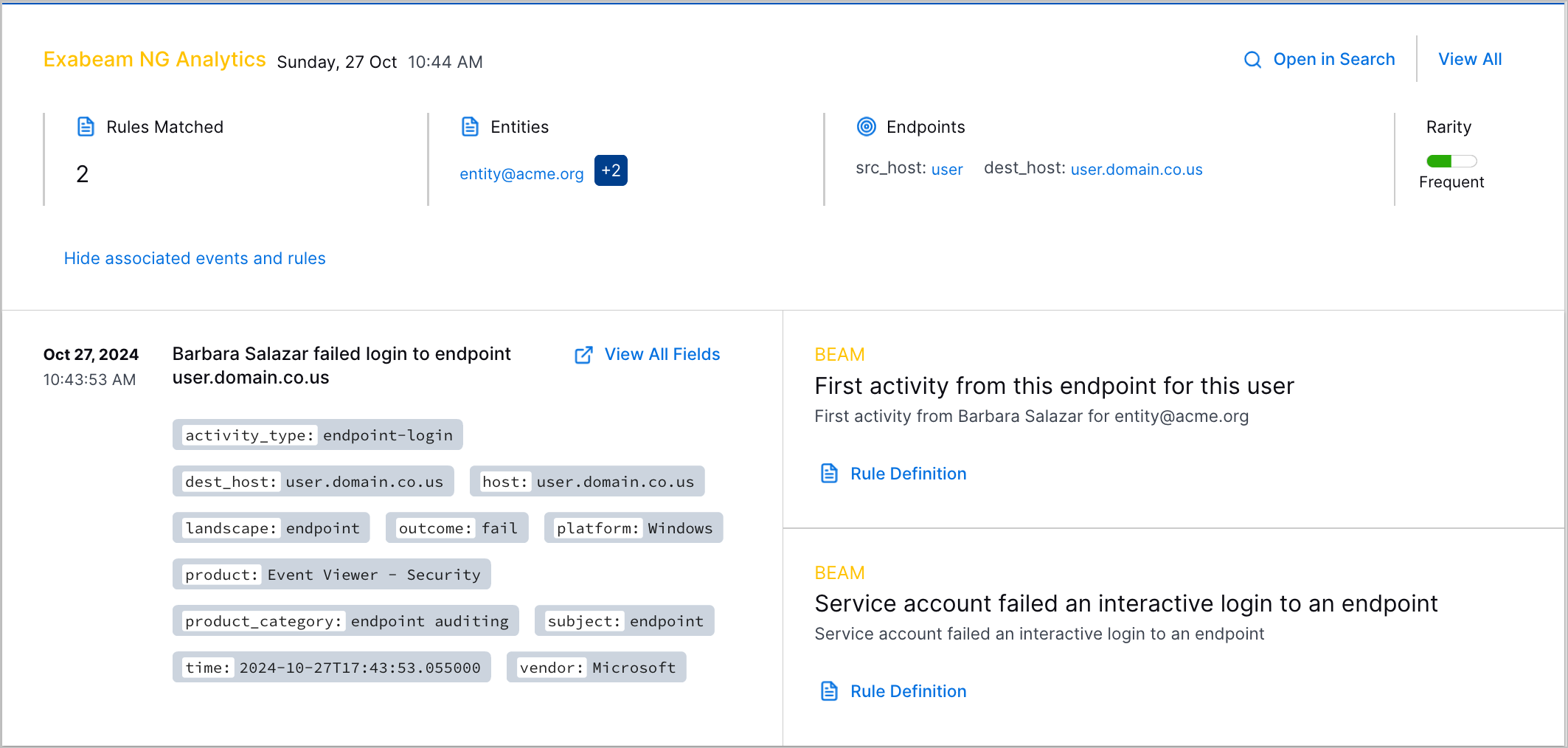 An analytics rule in the threat timeline.