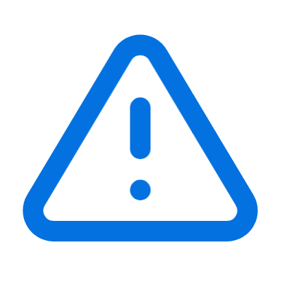 A blue outline of a triangle with a blue exclamation point in the center.