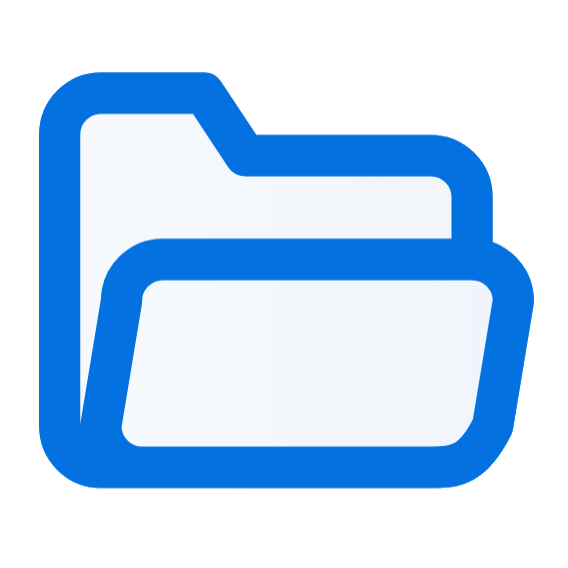 A blue outline of an open folder.