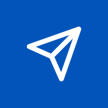 A blue square with a white outline of a paper airplane in the center.