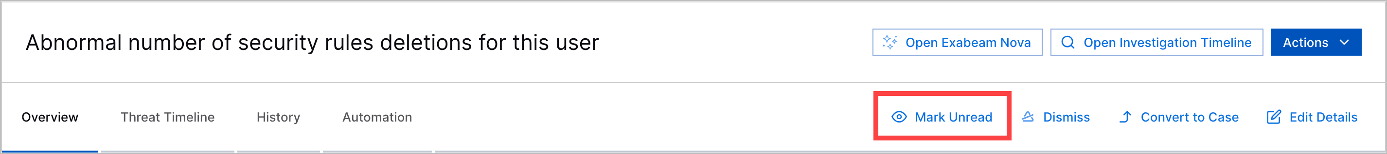 An alert with Mark Unread highlighted in a red rectangle.