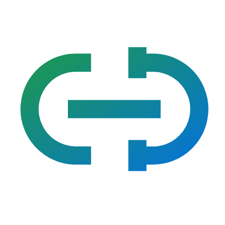 Opposing green and blue curved brackets face each other around a central teal horizontal bar.