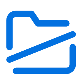 A blue outline of a folder with a diagonal line bisecting it through the center.