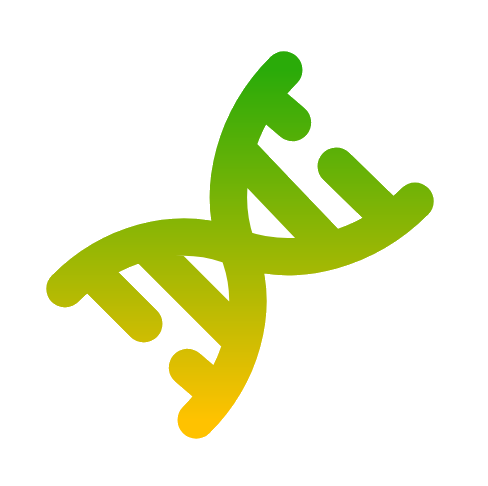 A diagonally slanted DNA double helix with a color gradient from green to orange.