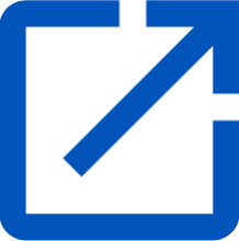 A blue square with an arrow pointing diagonally outward from the top-right corner.
