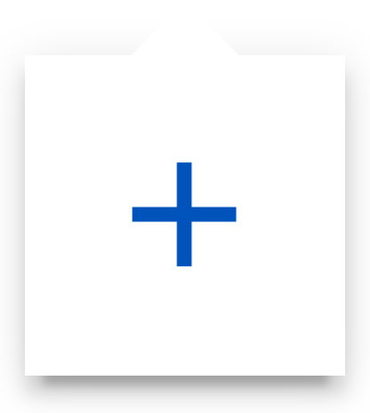 A blue plus sign centered on a white square with a faint shadow.