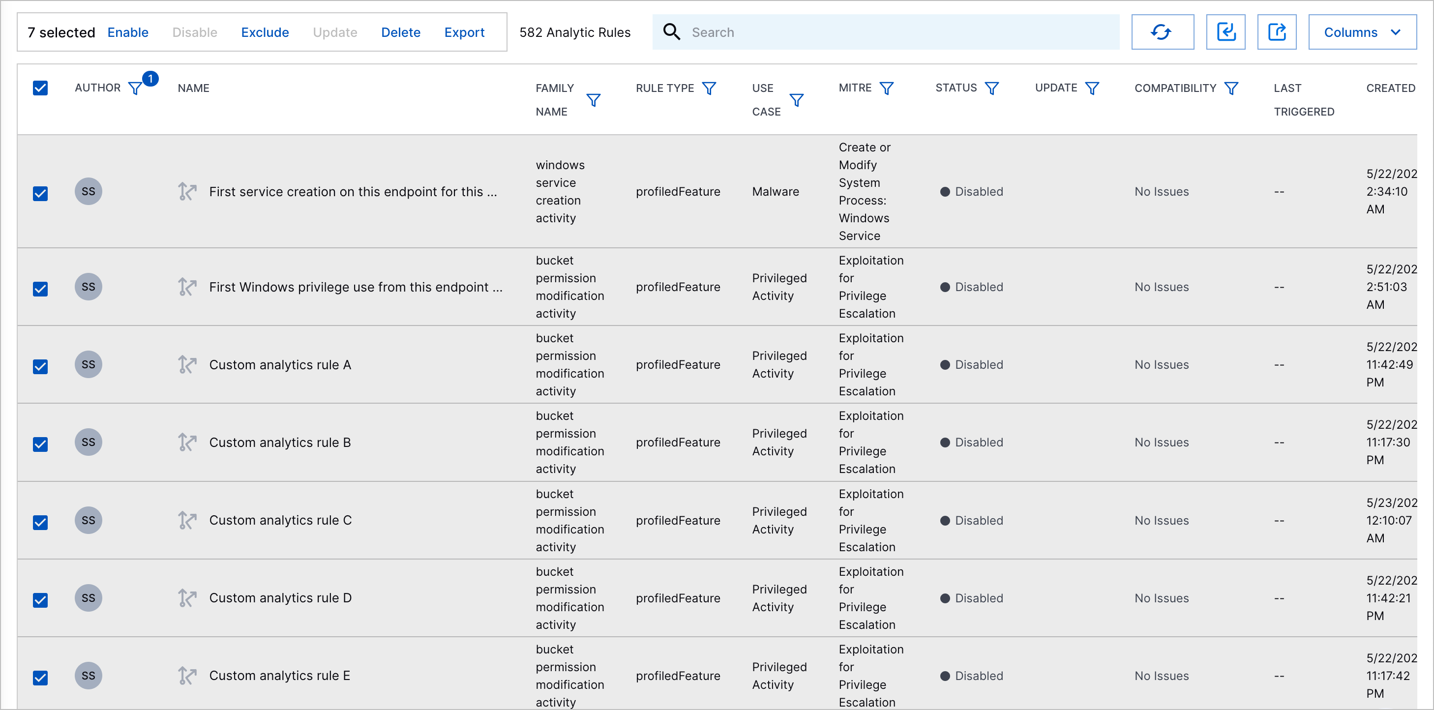 All listed analytics rule selected.